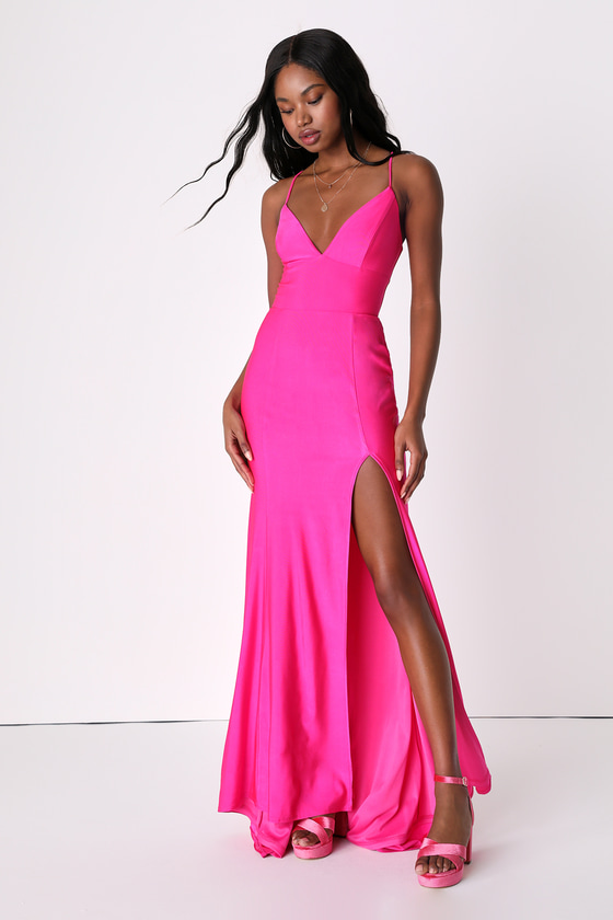 hot pink satin dress